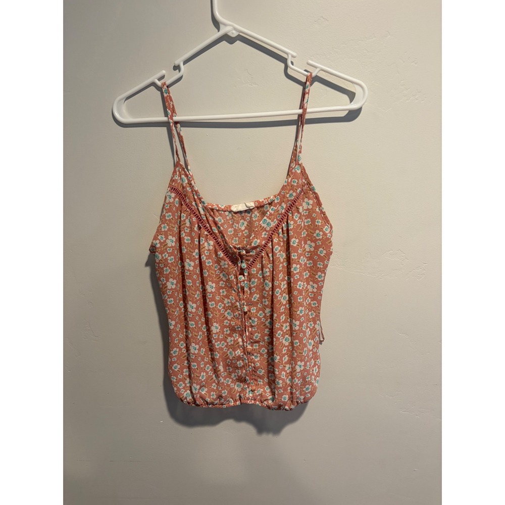 Sienna Sky Floral Cami Top Coral Pink Boho Lace Trim Button Front Small